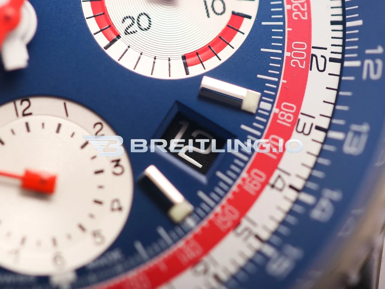 Breitling Navitimer B01 Chronograph 43 AB01212B1C1X1 Blue Dial Red & White Scale Pan Am Airlines Replica Dial Detail 6