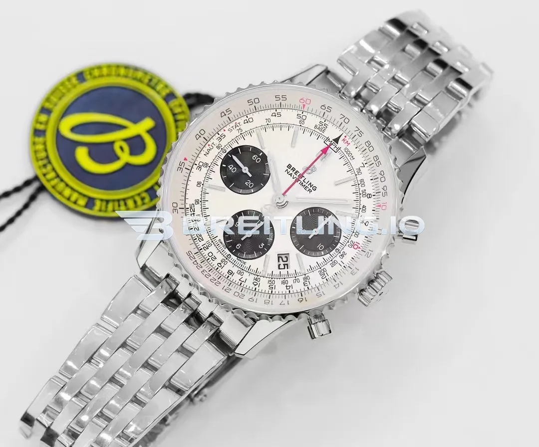 Breitling Navitimer B01 Chronograph 43 AB0121211G1A1 Cream Dial Stainless Steel Bidirectional Ratchet Rotating Bezel Replica Side View 2