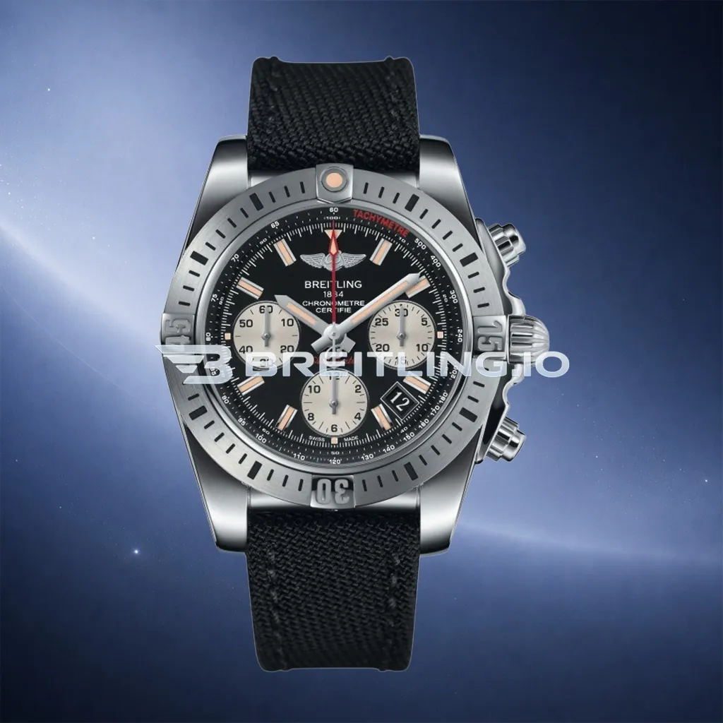 Breitling Chronomat AB01154GBD13101W Chronograph 44mm Black Dial Polished Stainless Steel Case Black Fabric Strap Super Clone First Image