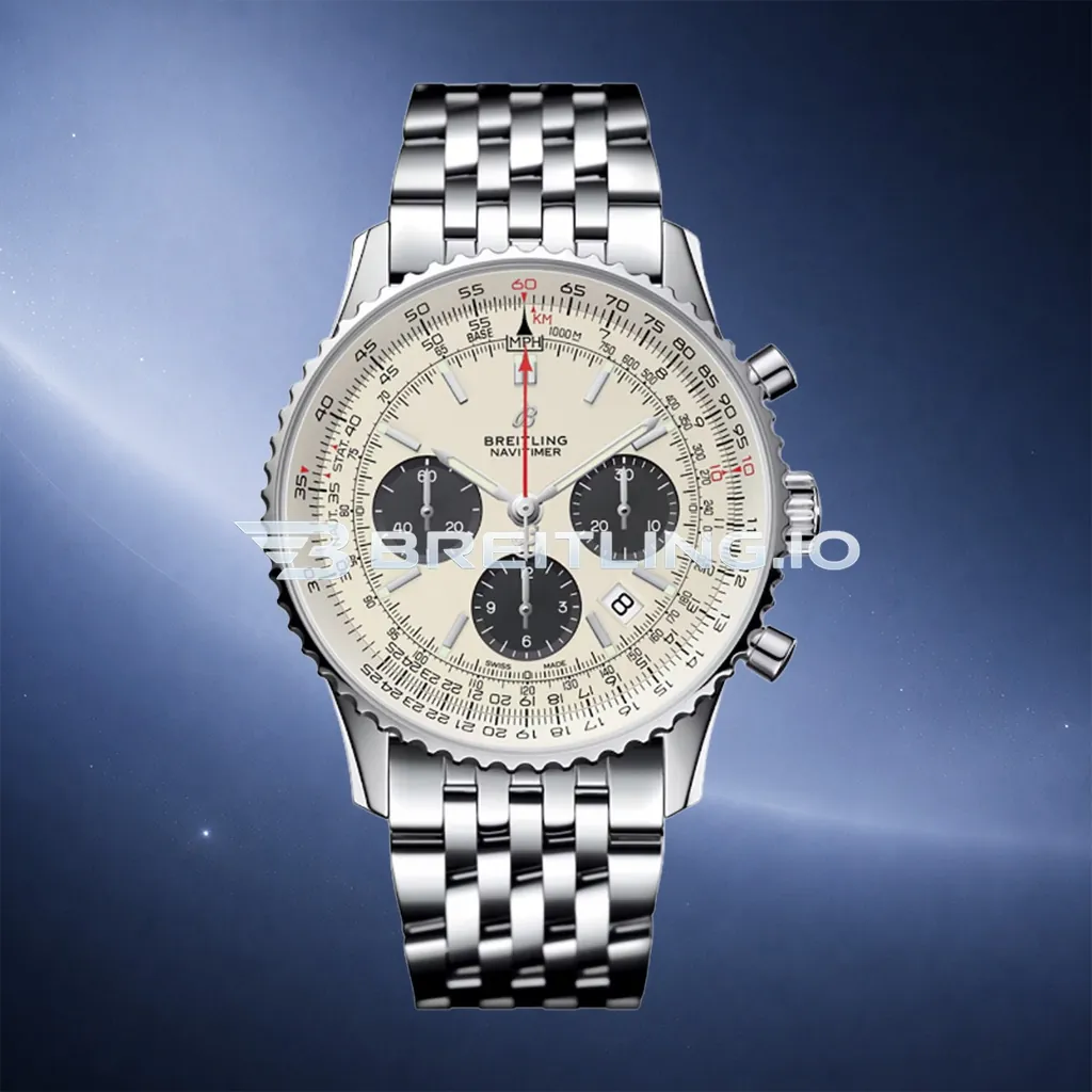 Breitling Navitimer B01 Chronograph 43 AB0121211G1A1 Cream Dial Stainless Steel Bidirectional Ratchet Rotating Bezel Replica First Image