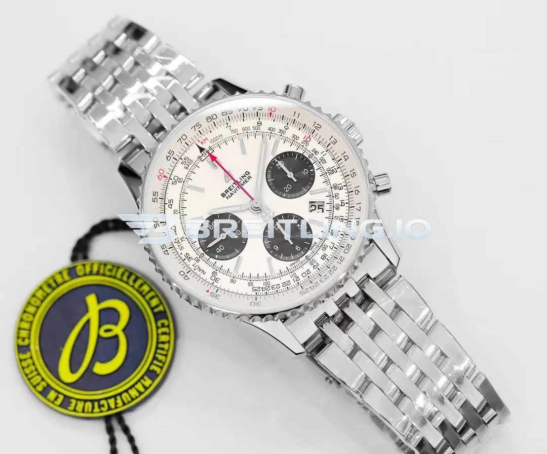 Breitling Navitimer B01 Chronograph 43 AB0121211G1A1 Cream Dial Stainless Steel Bidirectional Ratchet Rotating Bezel Replica Side View 1