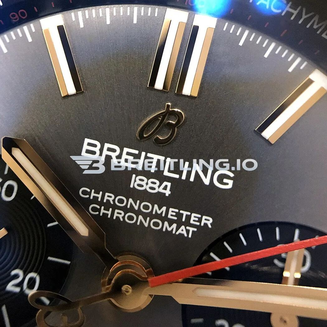 Luxury Breitling Chronomat B01 RB0134101B1S1 Replica 42mm Anthracite Dial 1:1 Clone Watch – Gold Plated Case Rubber Strap Dial Detail 2