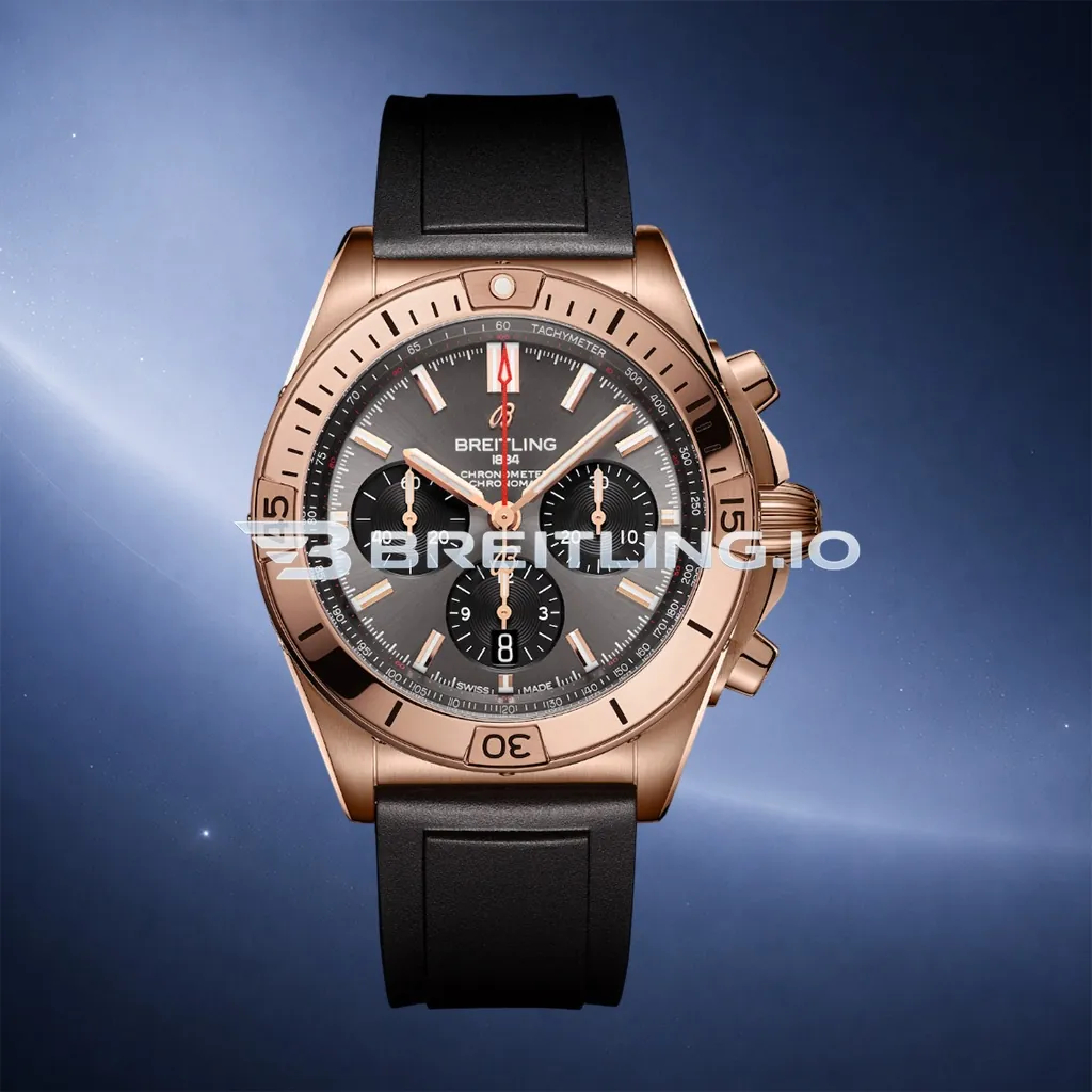 Luxury Breitling Chronomat B01 RB0134101B1S1 Replica 42mm Anthracite Dial 1:1 Clone Watch – Gold Plated Case Rubber Strap First Image