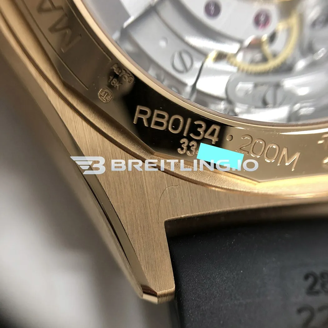 Luxury Breitling Chronomat B01 RB0134101B1S1 Replica 42mm Anthracite Dial 1:1 Clone Watch – Gold Plated Case Rubber Strap Back View Detail