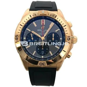 Luxury Breitling Chronomat B01 RB0134101B1S1 Replica 42mm Anthracite Dial 1:1 Clone Watch – Gold Plated Case Rubber Strap Front View