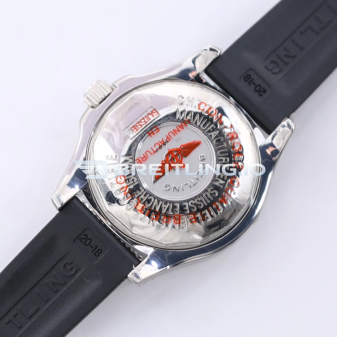 Breitling Superocean A1736402BA30 42mm Black Dial Deep Blue Inner Bezel Polished Stainless Steel Case Black Rubber Strap Replica Back View