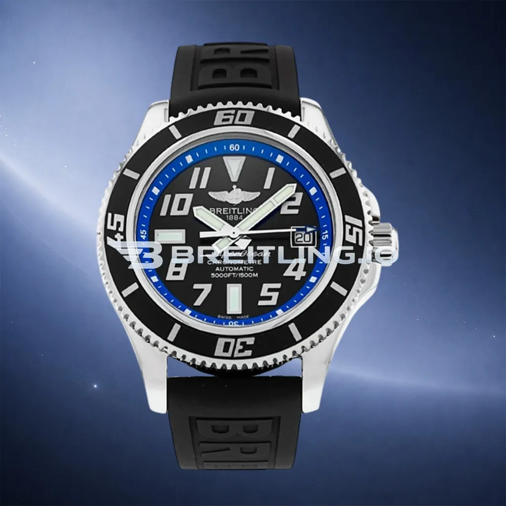 Breitling Superocean A1736402BA30 42mm Black Dial Deep Blue Inner Bezel Polished Stainless Steel Case Black Rubber Strap Replica First Image