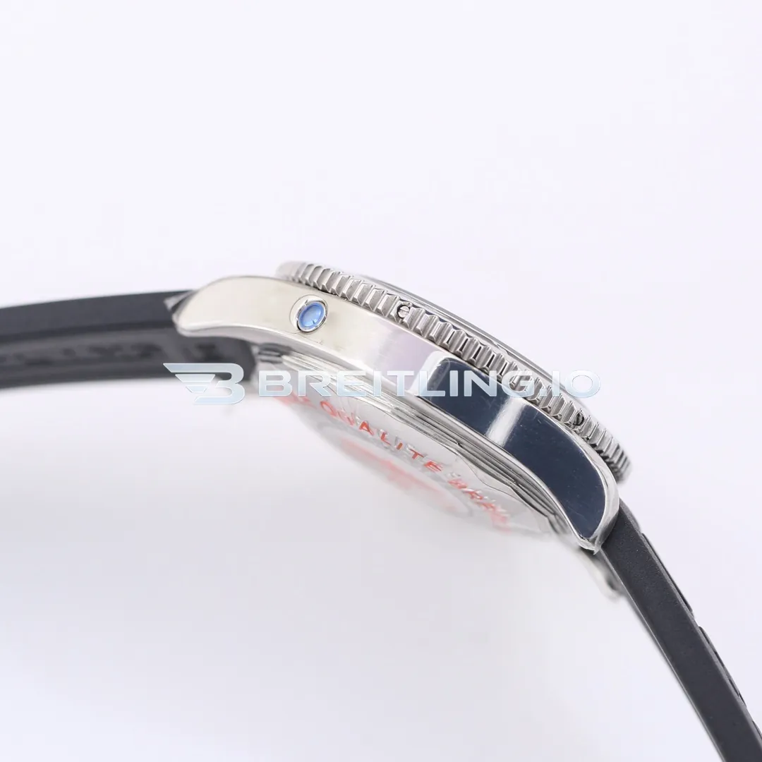 Breitling Superocean A1736402BA30 42mm Black Dial Deep Blue Inner Bezel Polished Stainless Steel Case Black Rubber Strap Replica Left View