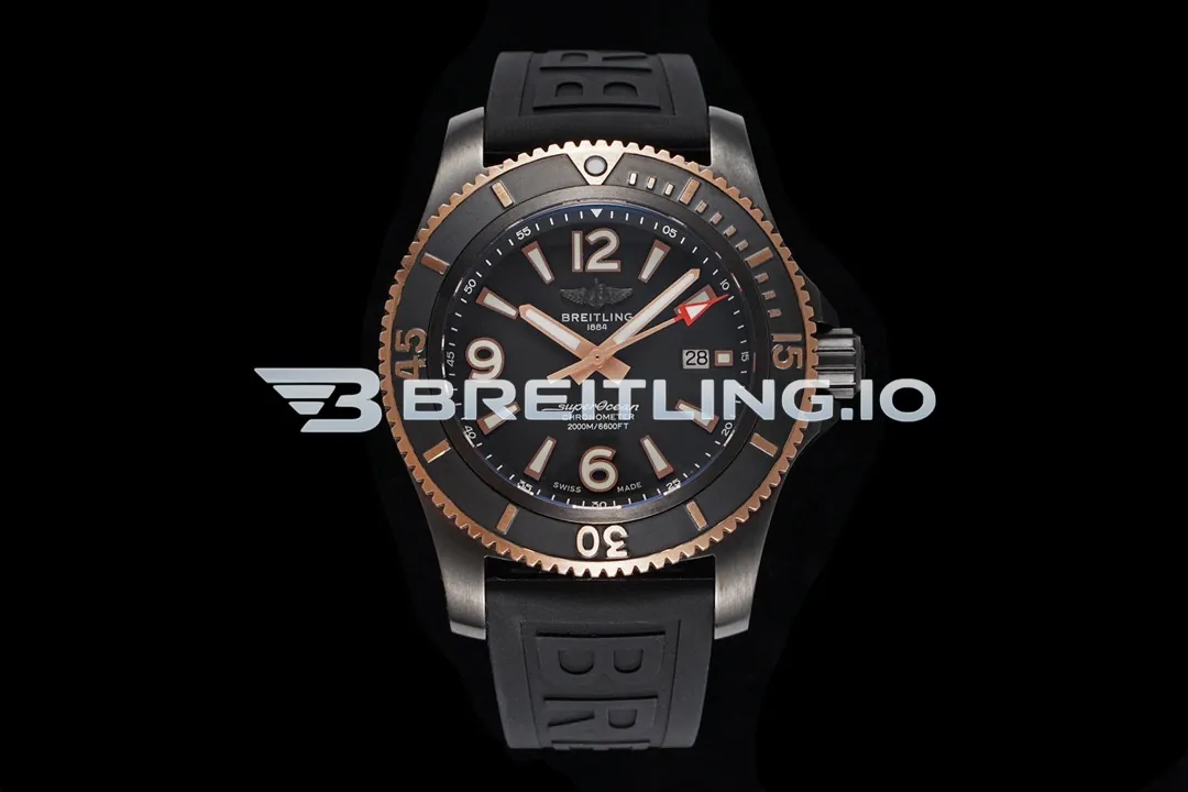 Breitling Superocean U17368221B1S1 46mm Black Dial Black DLC Coated 18K Rose Gold Stainless Steel Case Replica Front View