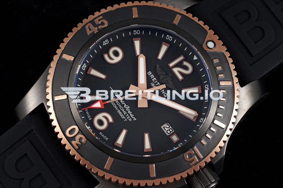 Breitling Superocean U17368221B1S1 46mm Black Dial Black DLC Coated 18K Rose Gold Stainless Steel Case Replica Dial Detail 1