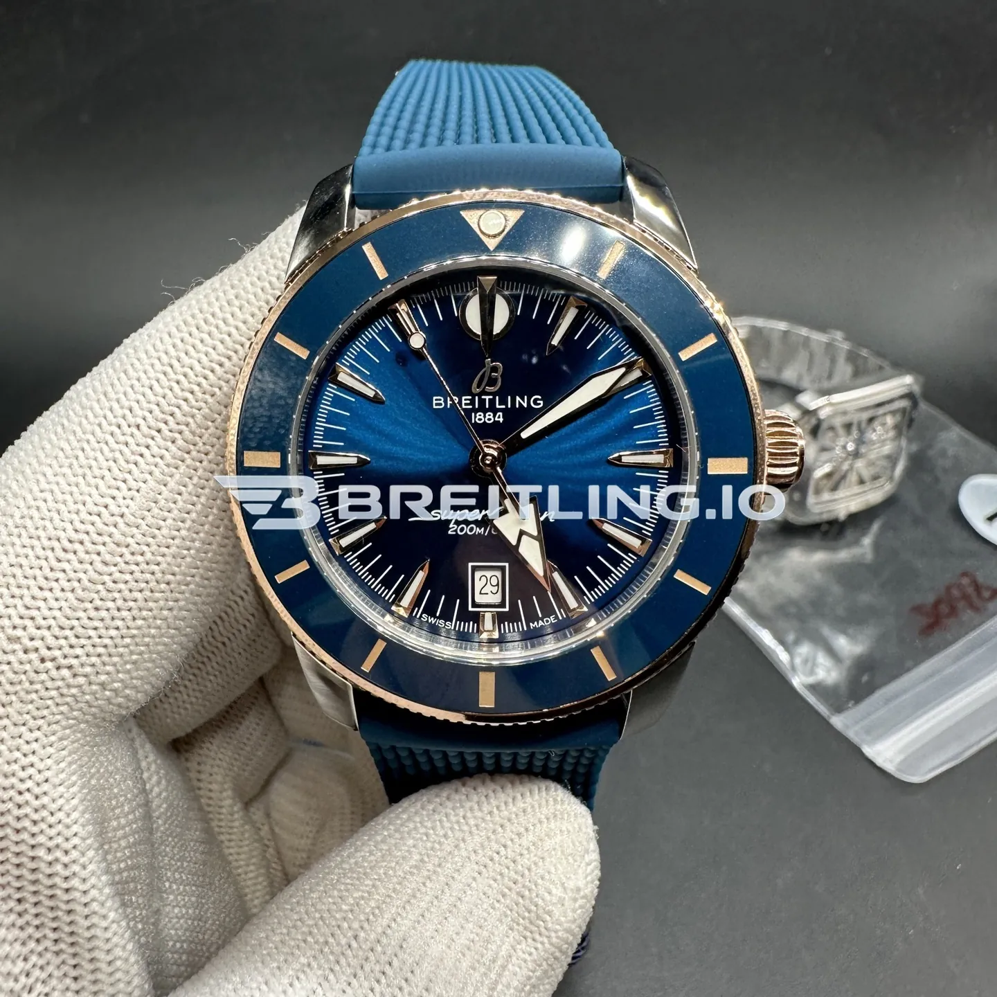 Breitling Superocean Heritage UB2010161C1S1 42mm Blue Dial Blue Ceramic 18K Rose Gold Bezel Two Tone Steel Case 2824 Automatic Replica Front View