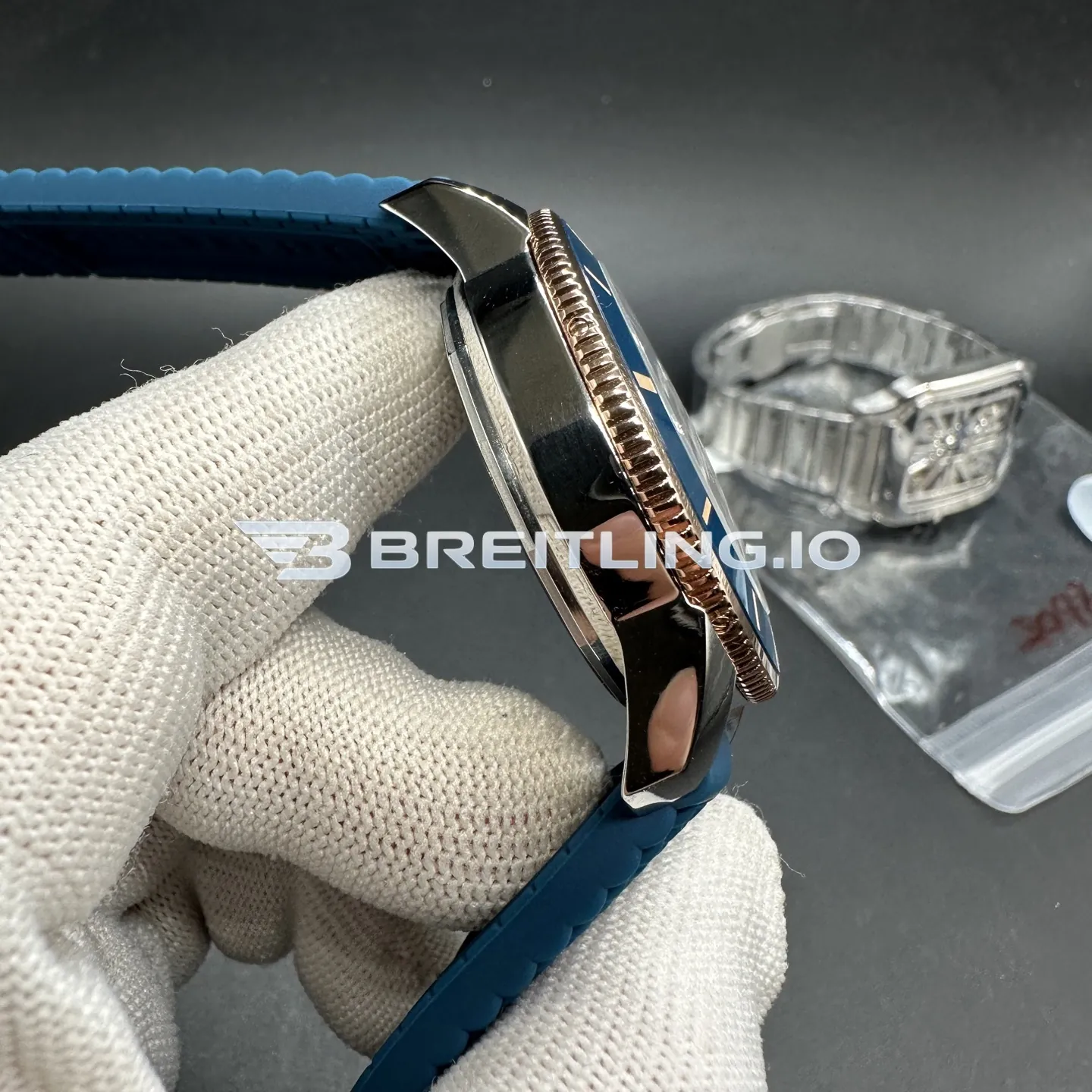 Breitling Superocean Heritage UB2010161C1S1 42mm Blue Dial Blue Ceramic 18K Rose Gold Bezel Two Tone Steel Case 2824 Automatic Replica Left View