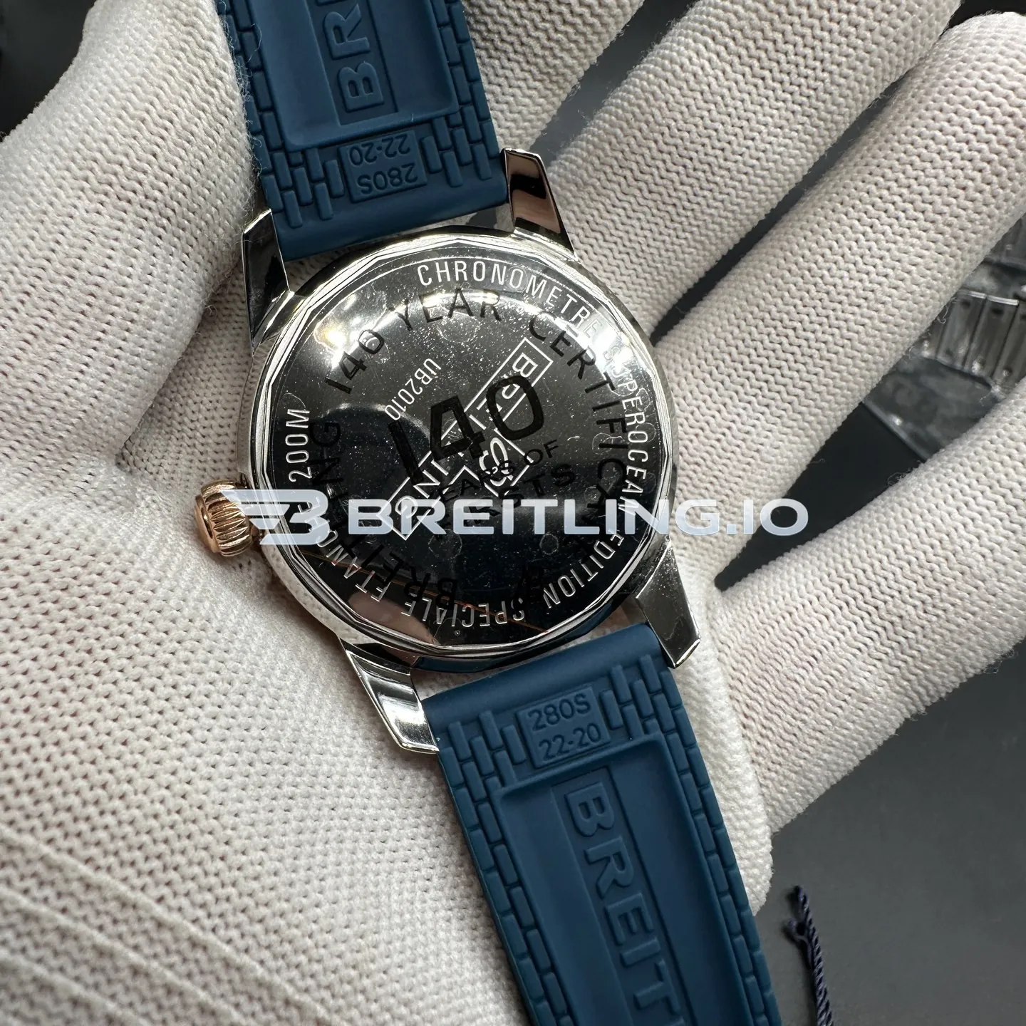 Breitling Superocean Heritage UB2010161C1S1 42mm Blue Dial Blue Ceramic 18K Rose Gold Bezel Two Tone Steel Case 2824 Automatic Replica Back View