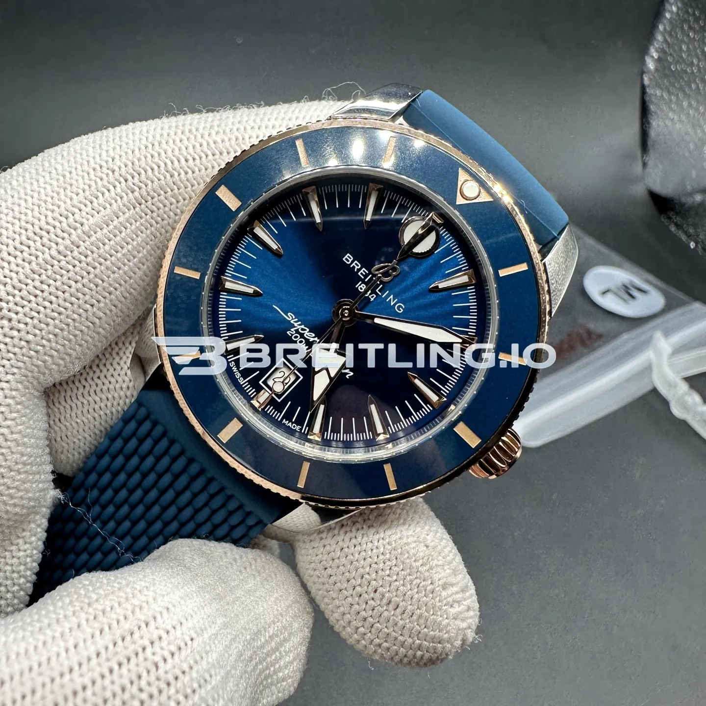 Breitling Superocean Heritage UB2010161C1S1 42mm Blue Dial Blue Ceramic 18K Rose Gold Bezel Two Tone Steel Case 2824 Automatic Replica Side View 2