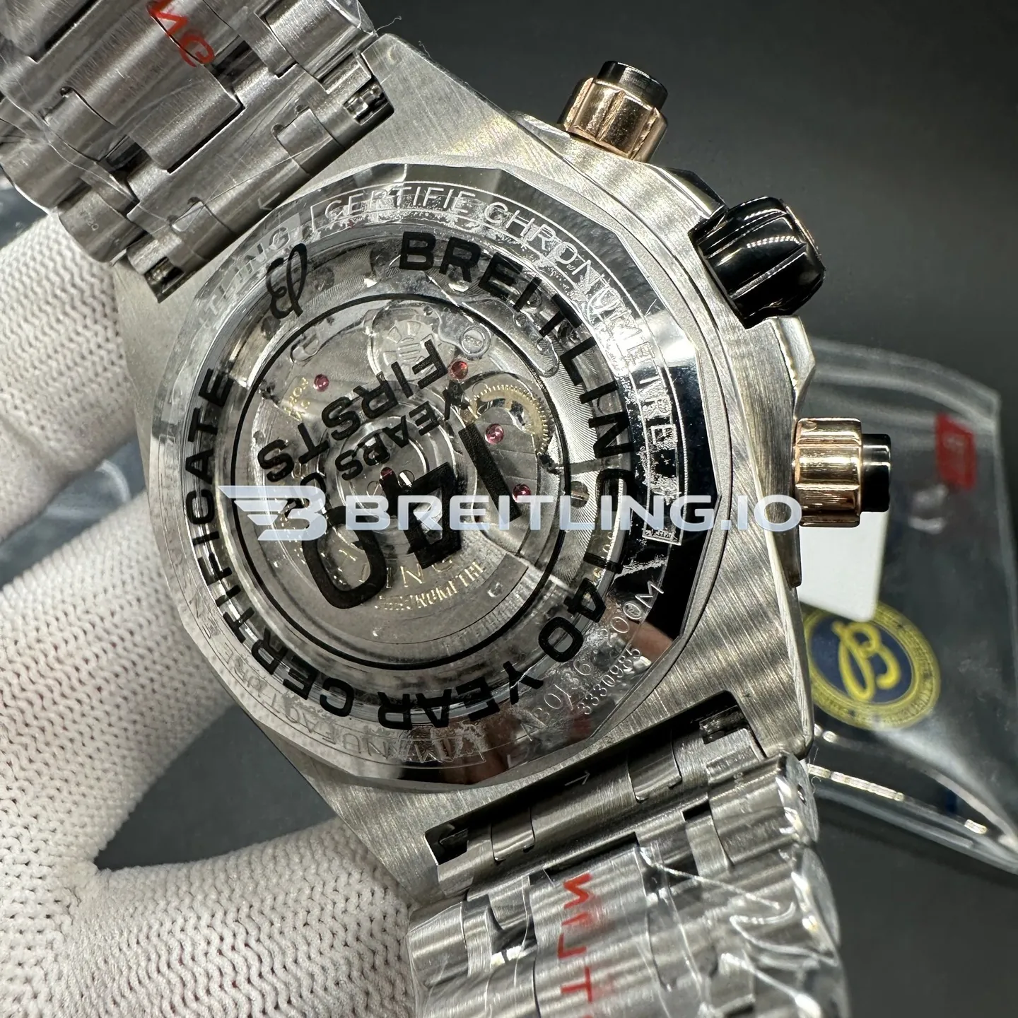 Breitling Chronomat UB0136251B1U1 44mm Black Dial Two Tone Stainless Steel 18K Rose Gold Case Automatic Replica Back View