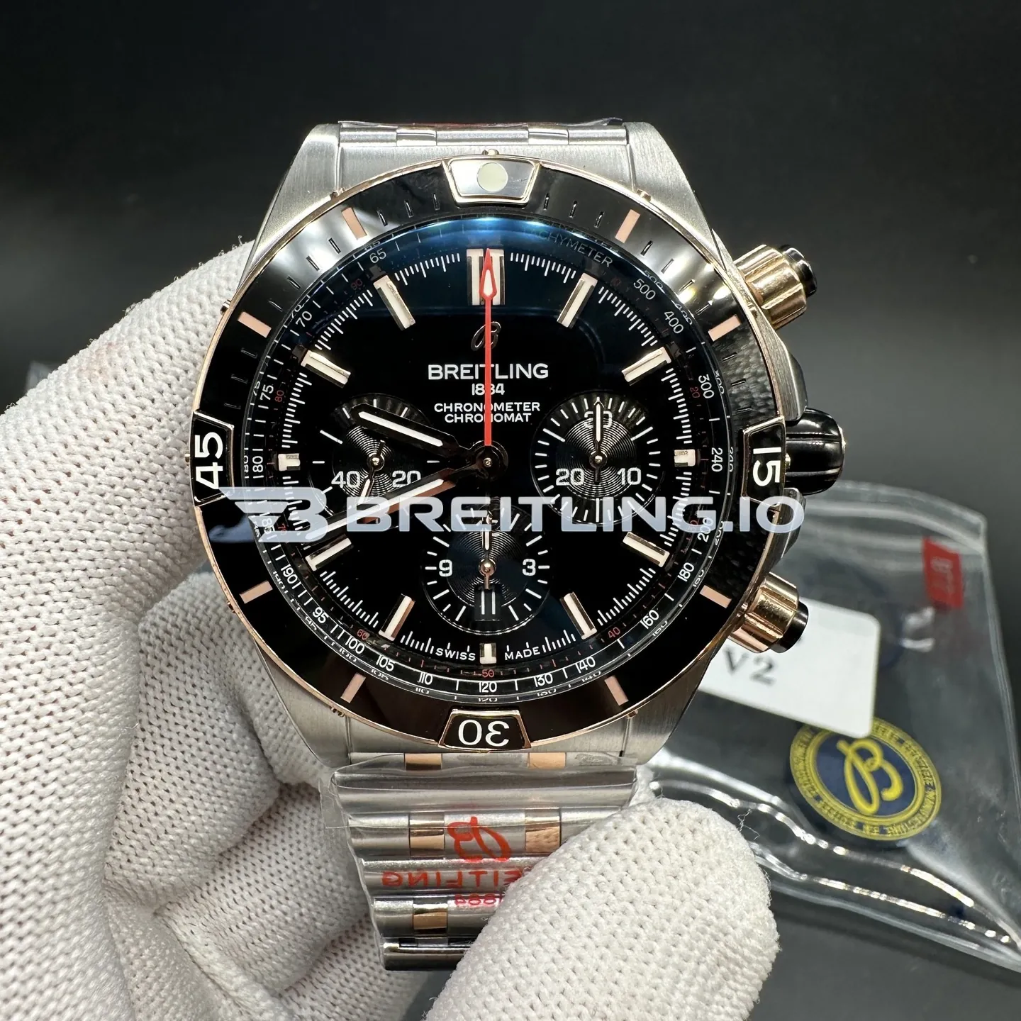 Breitling Chronomat UB0136251B1U1 44mm Black Dial Two Tone Stainless Steel 18K Rose Gold Case Automatic Replica Front View