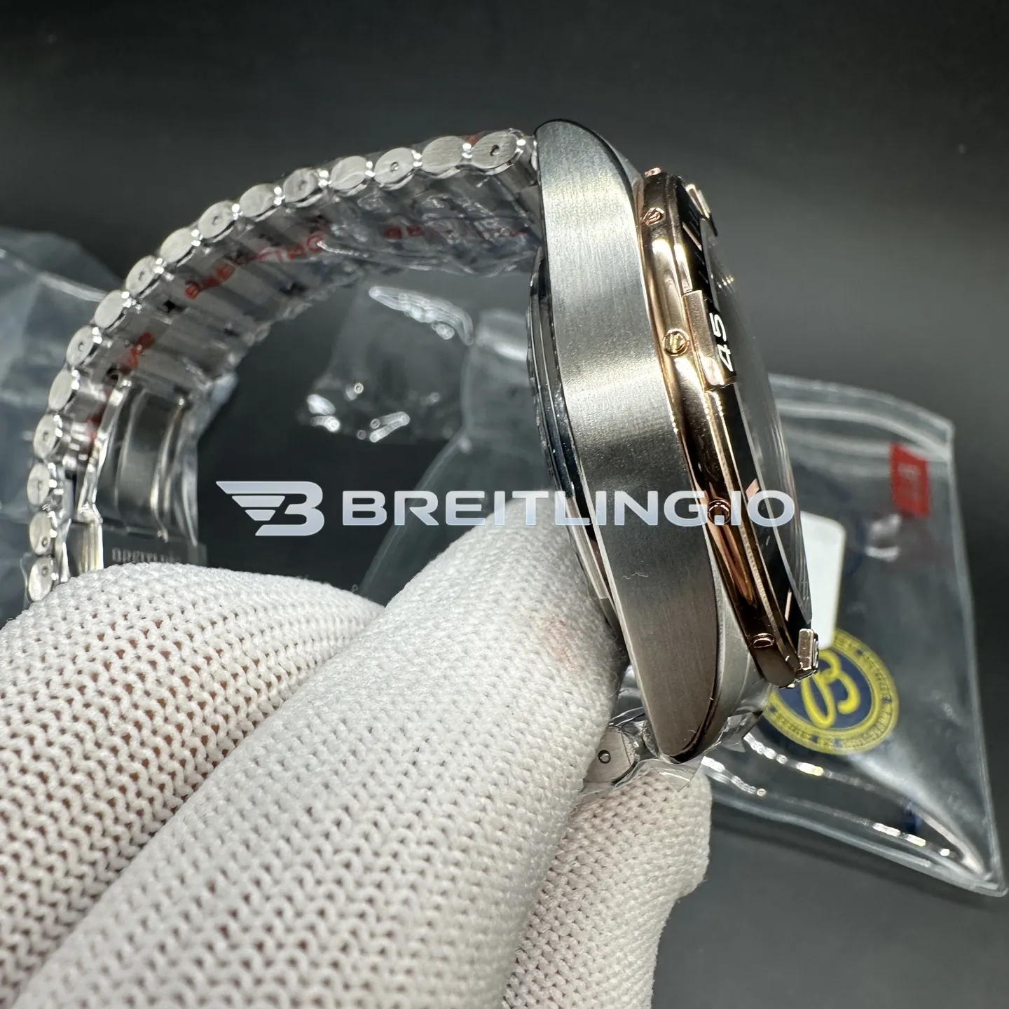 Breitling Chronomat UB0136251B1U1 44mm Black Dial Two Tone Stainless Steel 18K Rose Gold Case Automatic Replica Left View