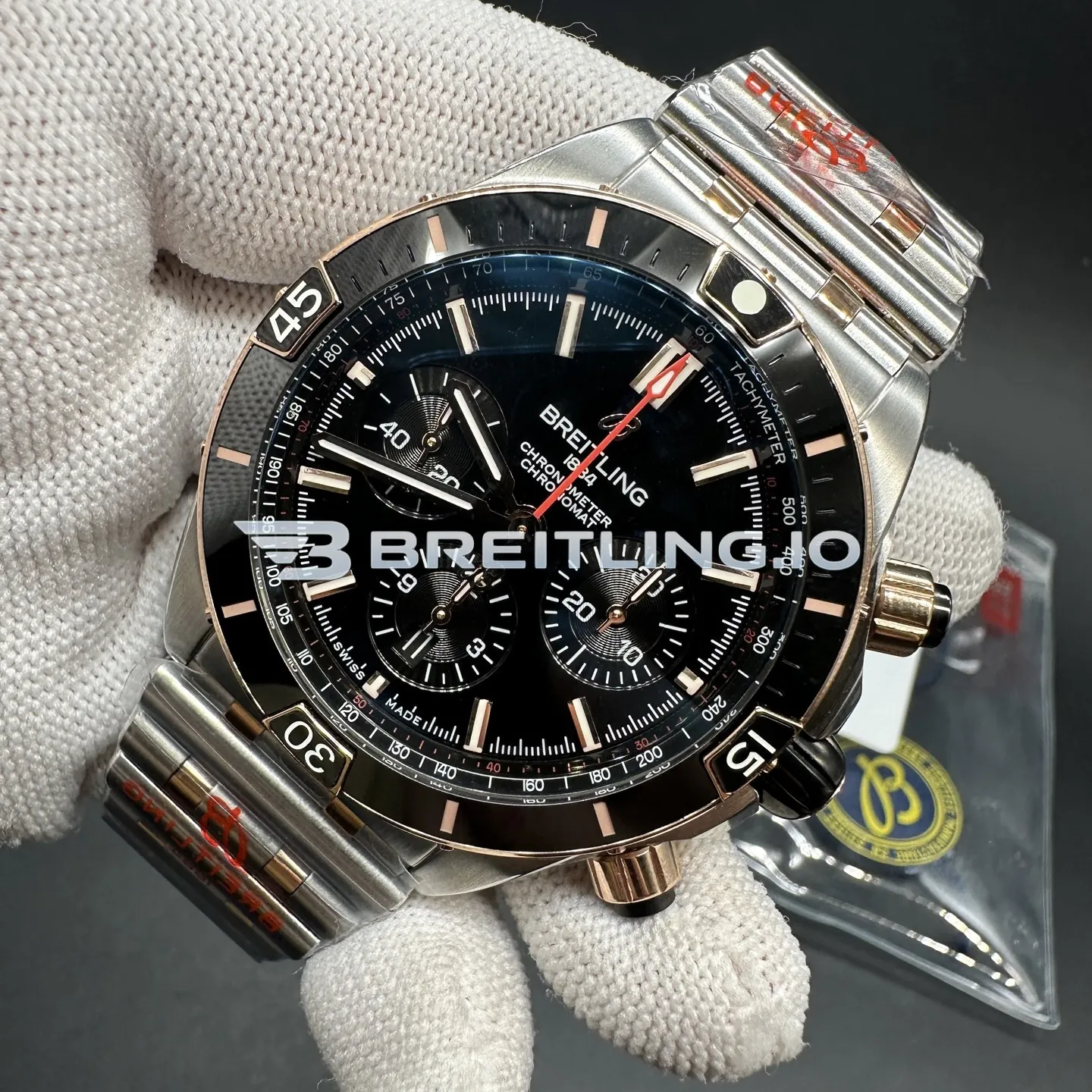 Breitling Chronomat UB0136251B1U1 44mm Black Dial Two Tone Stainless Steel 18K Rose Gold Case Automatic Replica Side View 2
