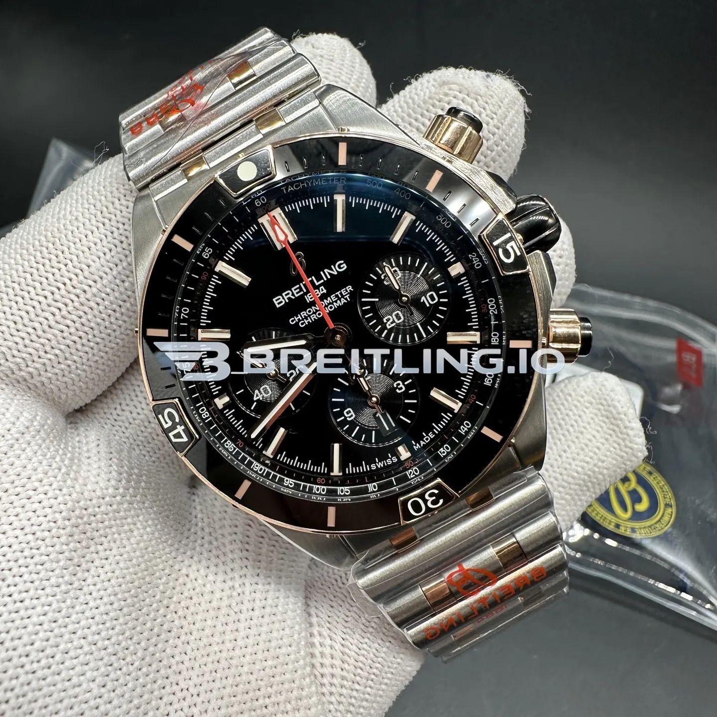 Breitling Chronomat UB0136251B1U1 44mm Black Dial Two Tone Stainless Steel 18K Rose Gold Case Automatic Replica Side View 1