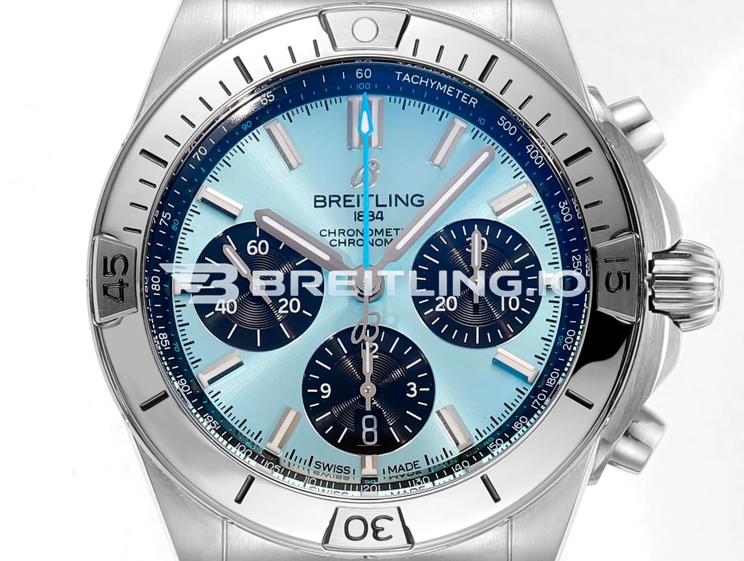 Breitling Chronomat PB0134101C1S1 43mm Ice Blue Dial Stainless Steel Case Chronograph Replica Dial Detail 1