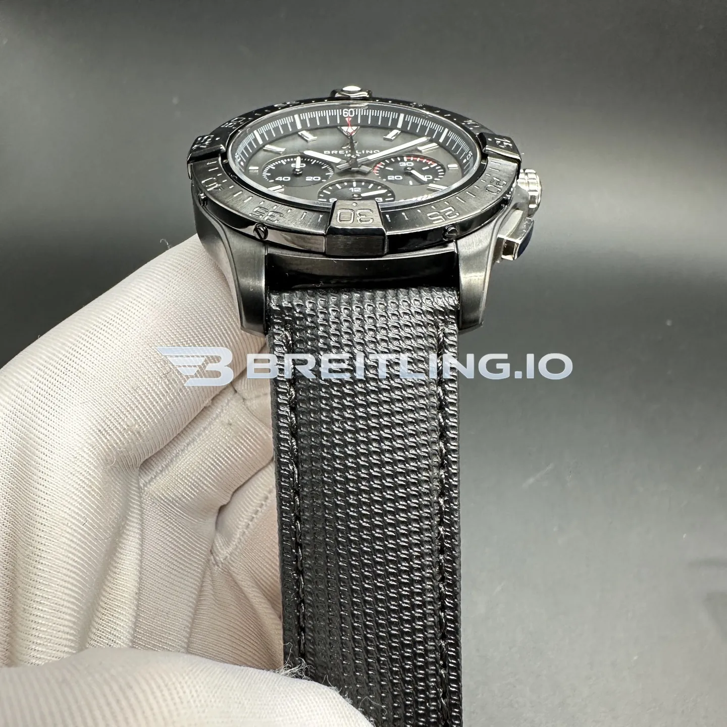 Breitling Avenger EB0148101B1X1 46mm Dark Grey/Black Dial Titanium Case Black Woven Rubber Strap Chronograph Replica Strap 1