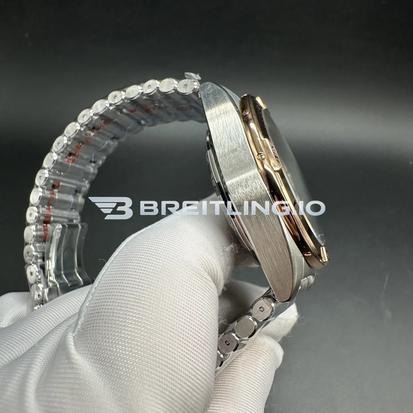 Breitling Chronomat UB0134101C1U1 42mm Blue Dial Stainless Steel 18K Rose Gold Two Tone Case Replica Left View