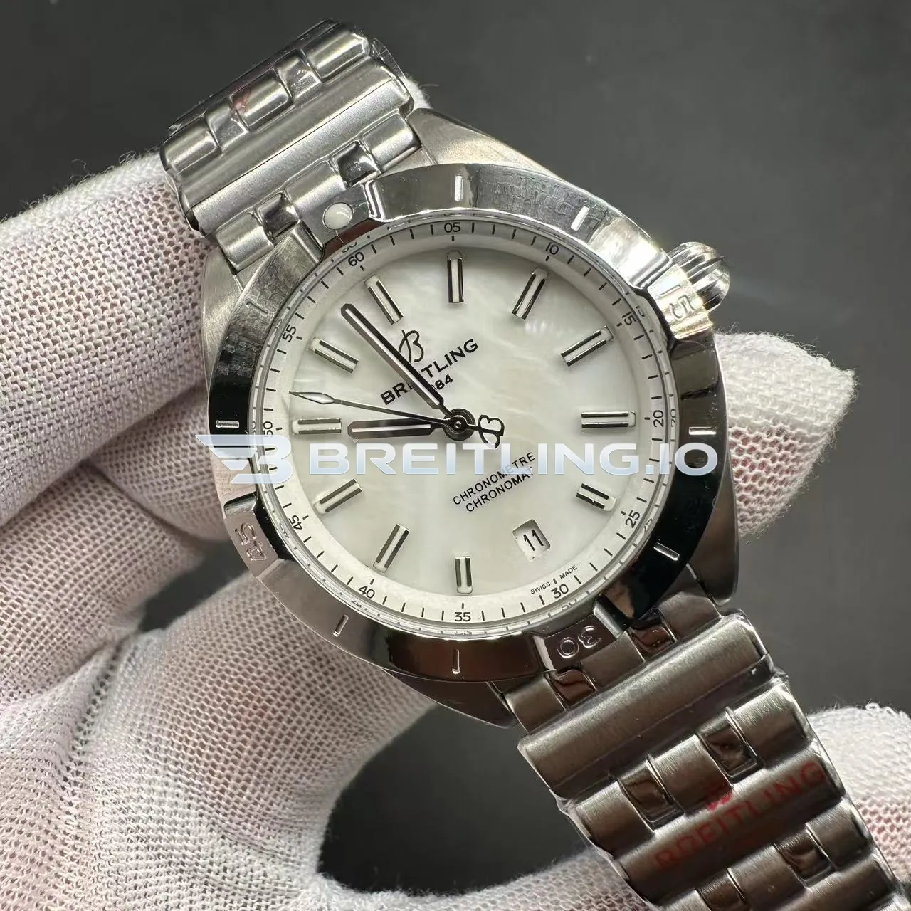 Breitling Chronomat A10380101A4A1 36mm White Mother Of Pearl Dial Stainless Steel Case Super Clone Side View 1
