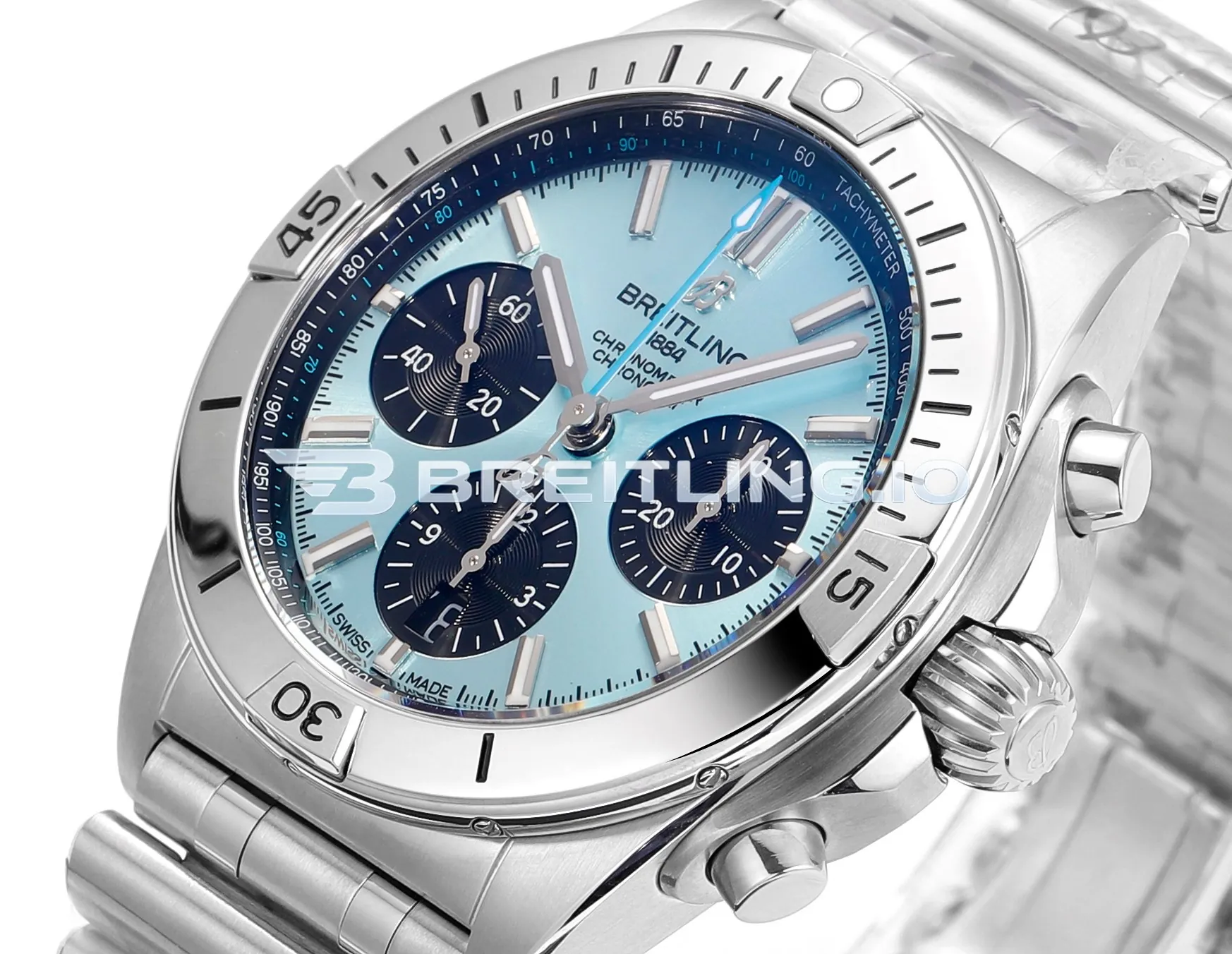 Breitling Chronomat PB0134101C1S1 43mm Ice Blue Dial Stainless Steel Case Chronograph Replica Dial Detail 3