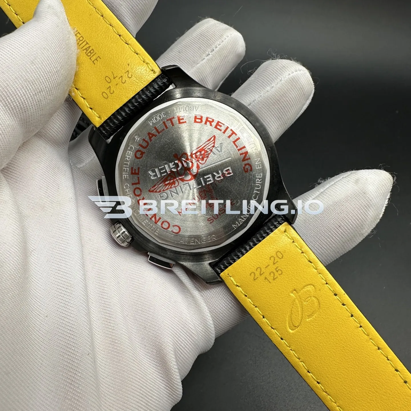Breitling Avenger EB0148101B1X1 46mm Dark Grey/Black Dial Titanium Case Black Woven Rubber Strap Chronograph Replica Back View