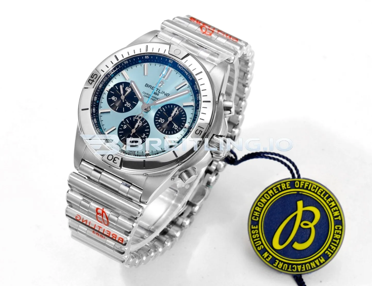 Breitling Chronomat PB0134101C1S1 43mm Ice Blue Dial Stainless Steel Case Chronograph Replica Side View