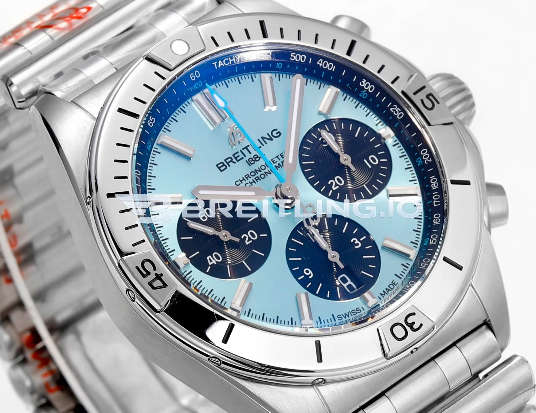 Breitling Chronomat PB0134101C1S1 43mm Ice Blue Dial Stainless Steel Case Chronograph Replica Dial Detail 2