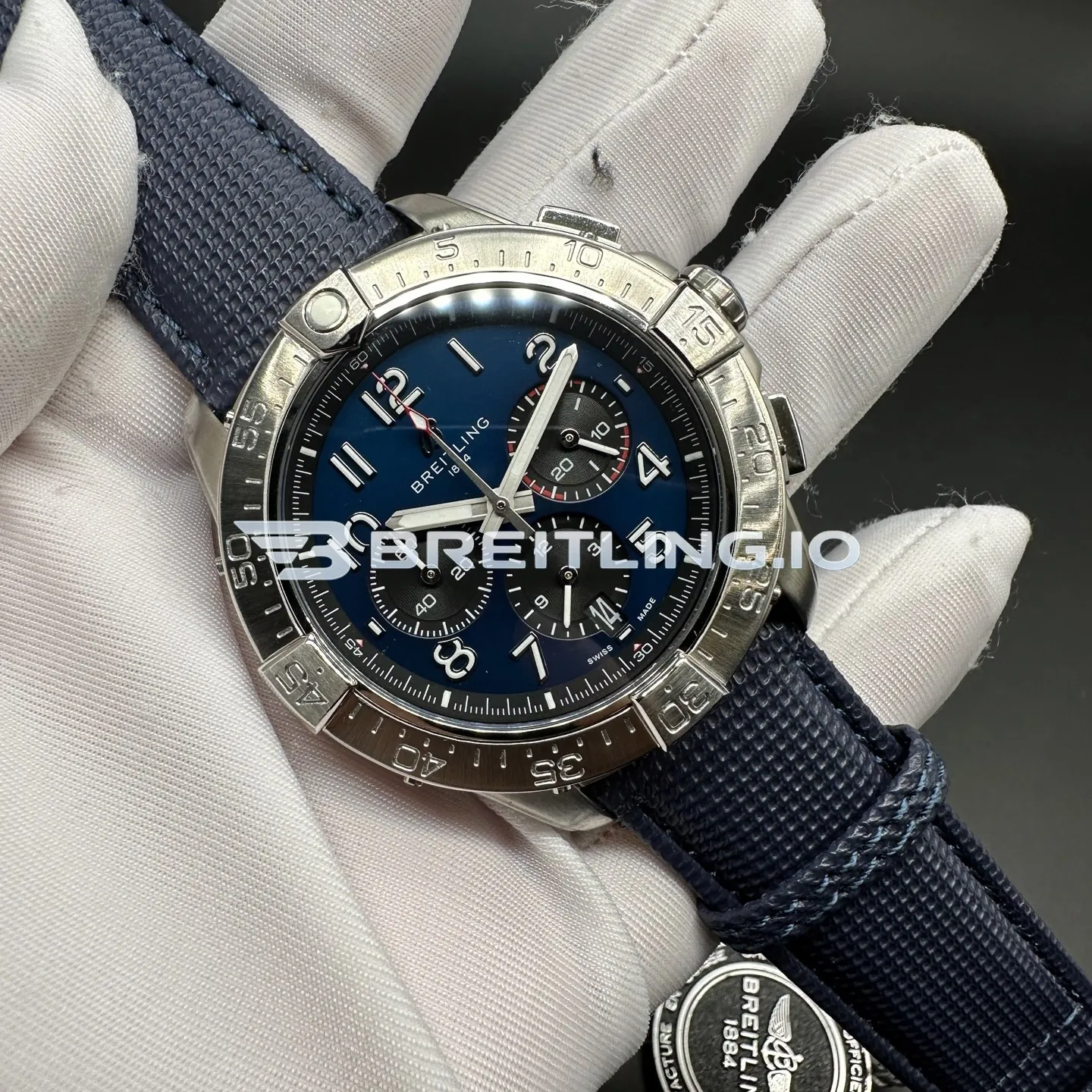 Breitling Avenger AB0146101C1X1 42mm Dark Blue Dial Brushed Stainless Steel Case Blue Fabric Strap Chronograph Replica Side View 1