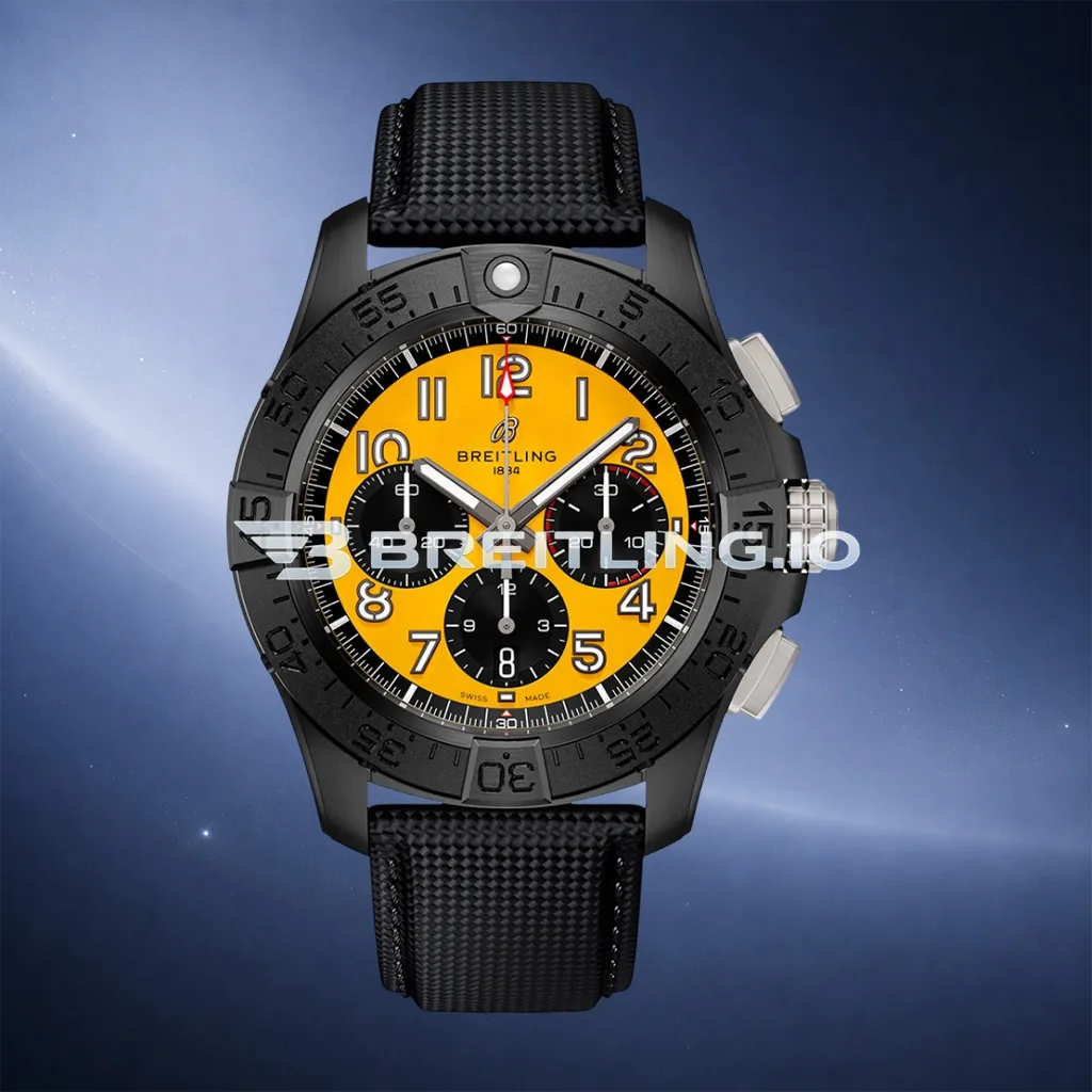 Breitling Avenger SB0147101I1X2 44mm Yellow Dial Matte Black Ceramic Bezel Black Woven Rubber Strap Chronograph Replica First Image
