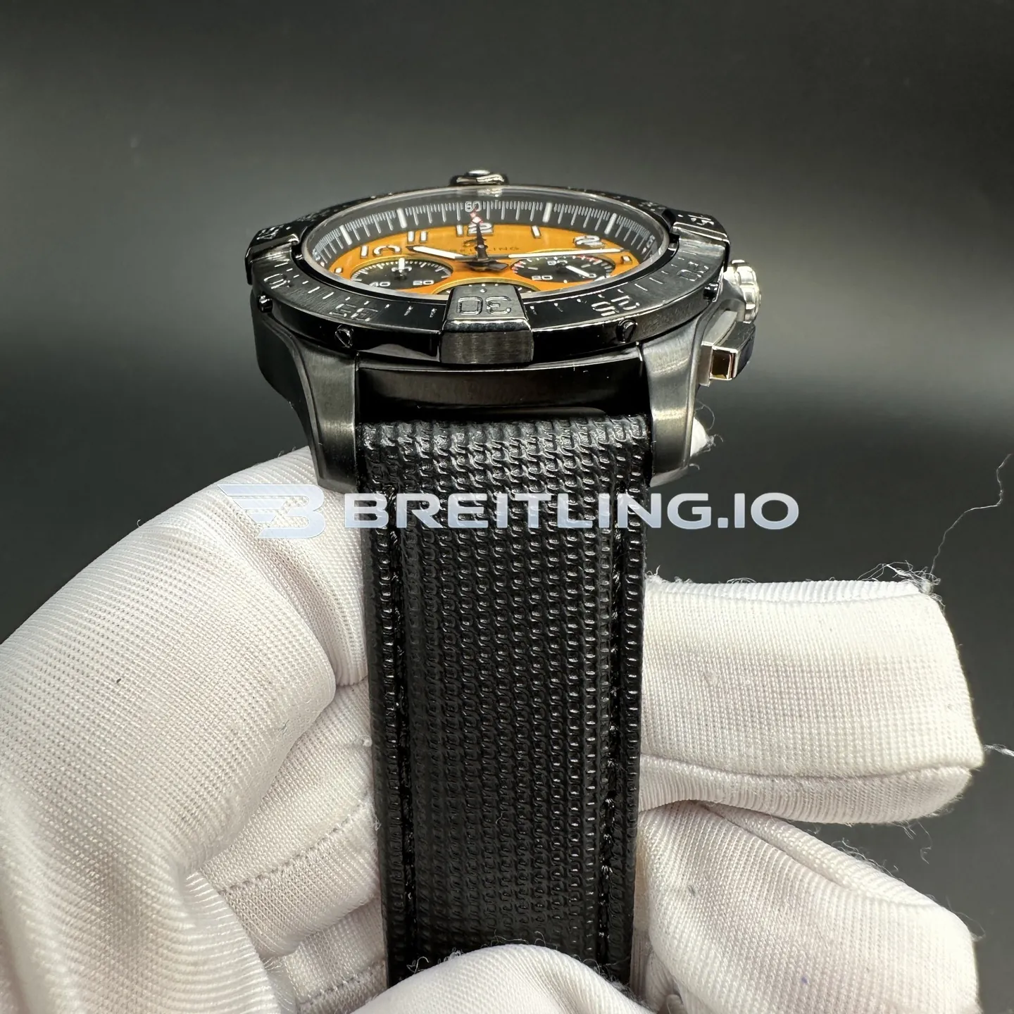 Breitling Avenger SB0147101I1X2 44mm Yellow Dial Matte Black Ceramic Bezel Black Woven Rubber Strap Chronograph Replica Strap 1