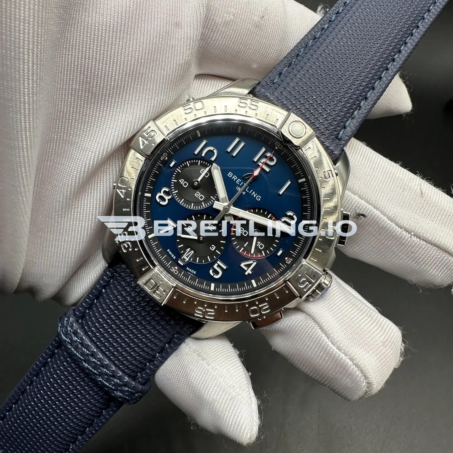 Breitling Avenger AB0146101C1X1 42mm Dark Blue Dial Brushed Stainless Steel Case Blue Fabric Strap Chronograph Replica Side View 2