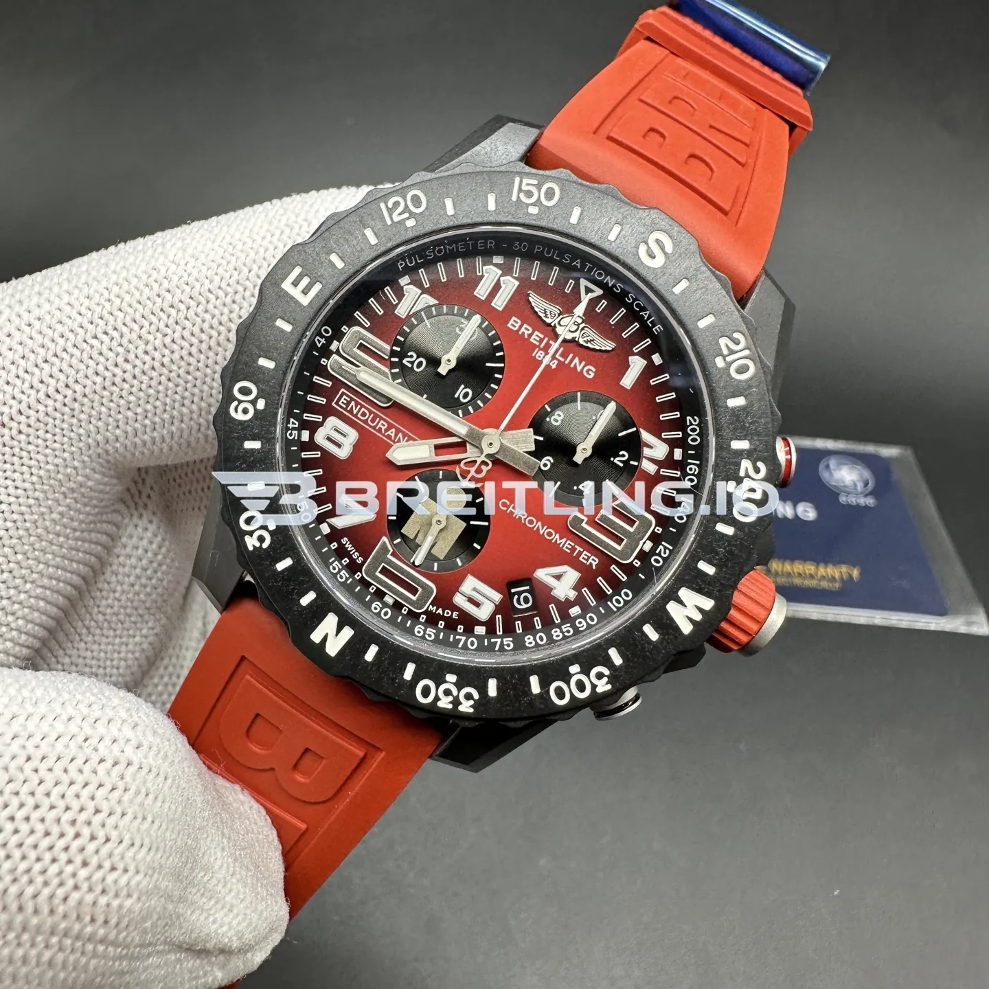 Breitling Professional Endurance X823109A1K1S1 44mm Gradient Red Dial Matte Black Breitlight Case Red Rubber Strap Replica Side View 2