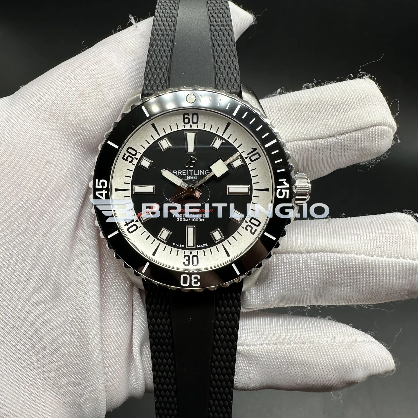 Breitling Superocean A17378211B1S1 44mm Black Dial With White Inner Ring High Gloss Polished Ceramic Bezel Super Clone Front View