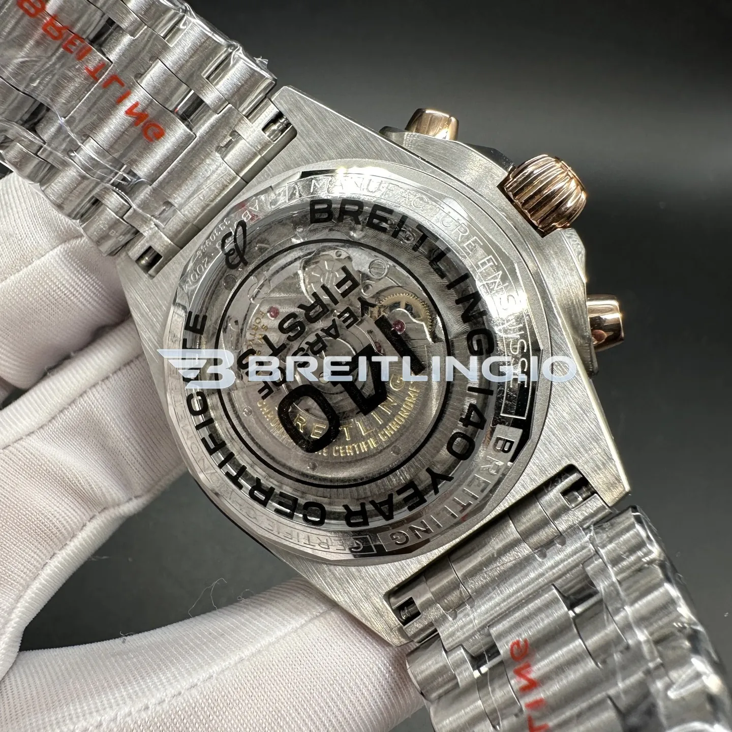 Breitling Chronomat UB0134101C1U1 42mm Blue Dial Stainless Steel 18K Rose Gold Two Tone Case Replica Back View