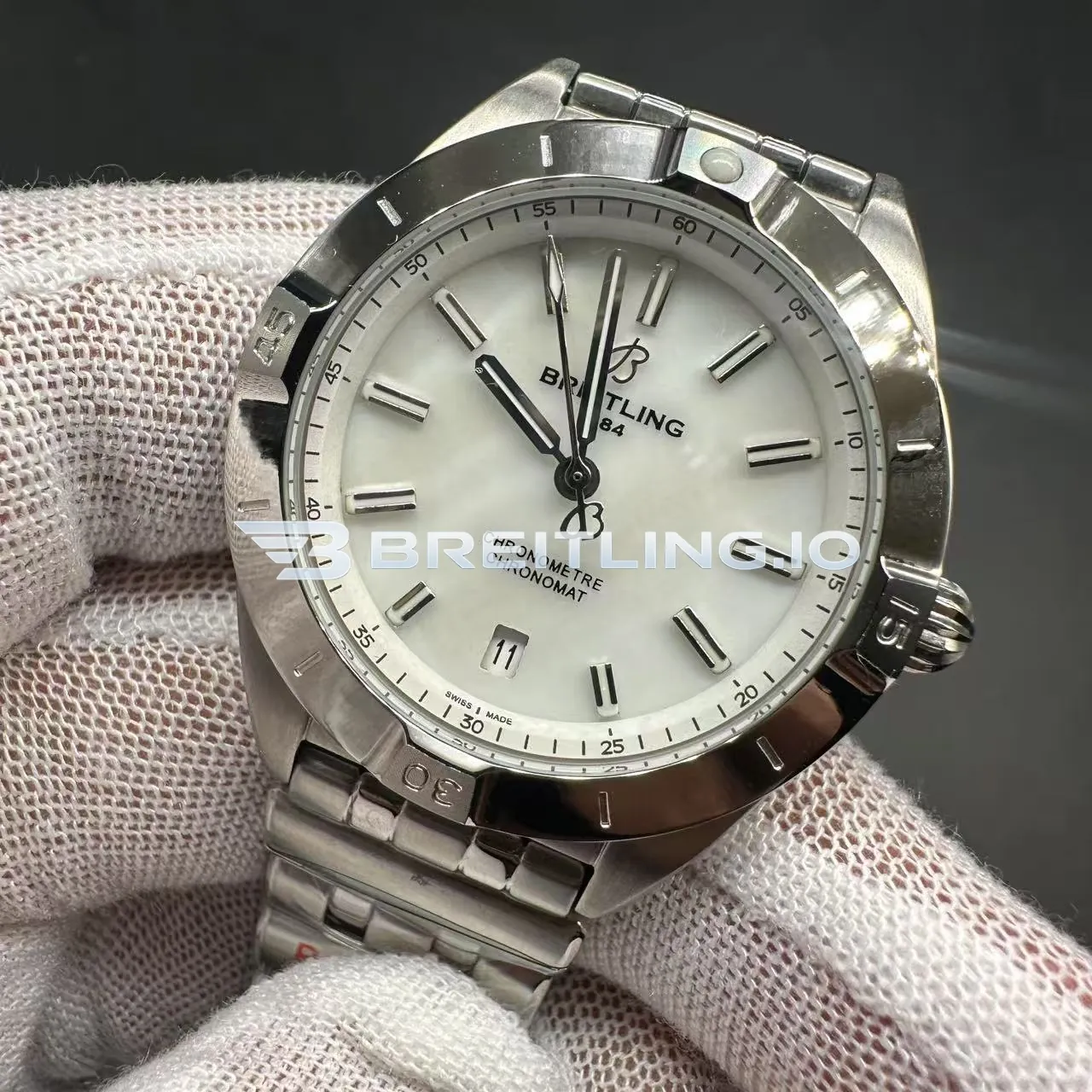 Breitling Chronomat A10380101A4A1 36mm White Mother Of Pearl Dial Stainless Steel Case Super Clone Side View 2