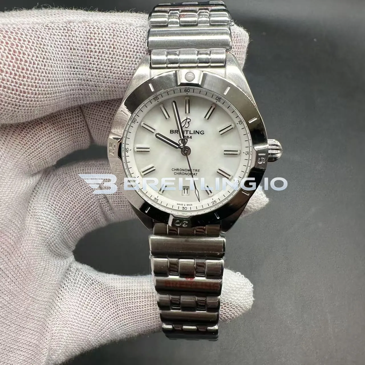 Breitling Chronomat A10380101A4A1 36mm White Mother Of Pearl Dial Stainless Steel Case Super Clone Front View