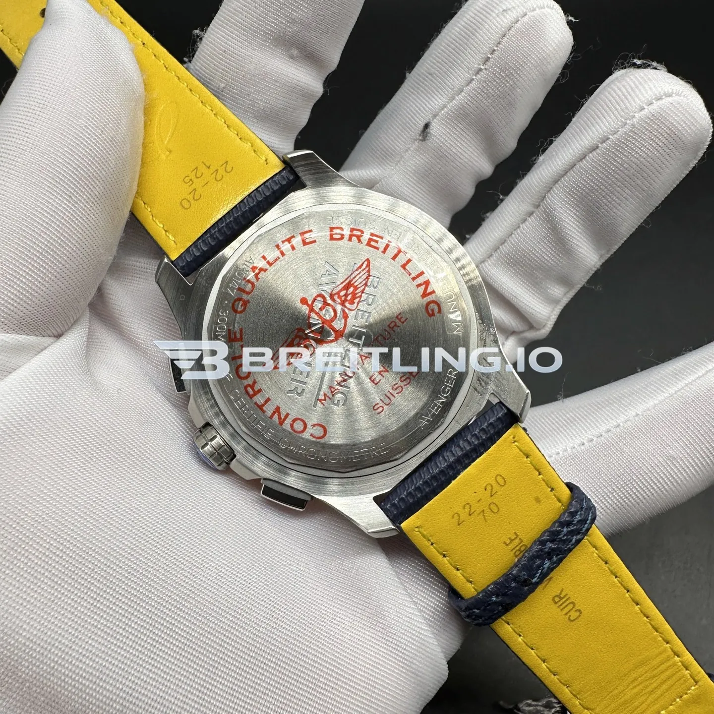 Breitling Avenger AB0146101C1X1 42mm Dark Blue Dial Brushed Stainless Steel Case Blue Fabric Strap Chronograph Replica Back View