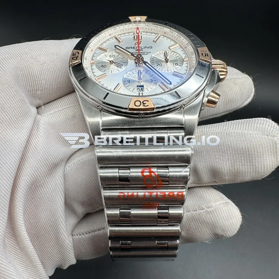 Breitling Chronomat IB0134101G1A1 42mm Silver Dial Two Tone Stainless Steel 18K Rose Gold Bezel Two Tone Metal Super Clone Strap 1