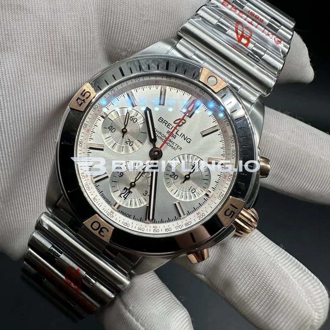 Breitling Chronomat IB0134101G1A1 42mm Silver Dial Two Tone Stainless Steel 18K Rose Gold Bezel Two Tone Metal Super Clone Side View 2