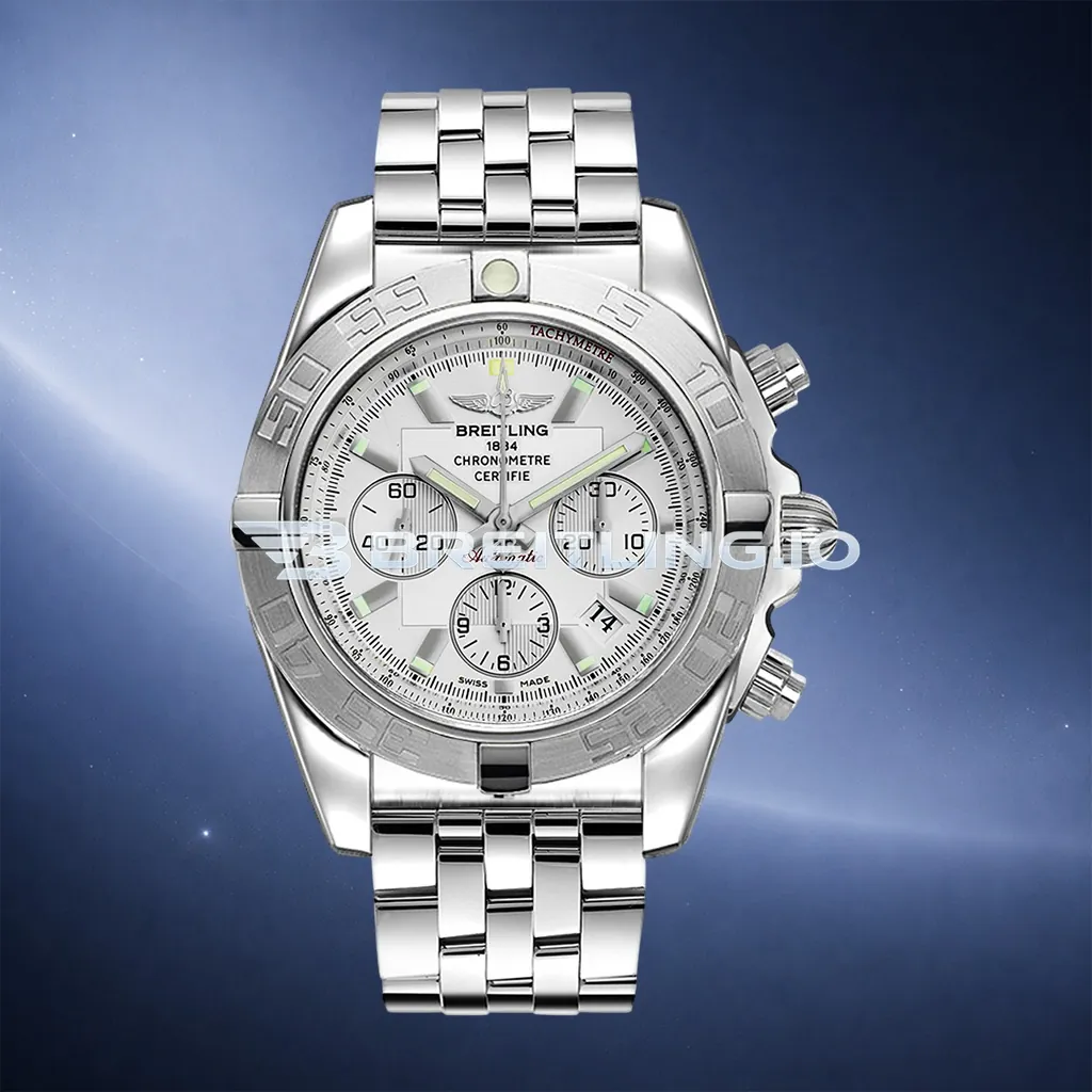 Breitling Chronomat AB011012/G684 44mm Silver Brushed Dial Slide Rule Bezel Stainless Steel Bracelet Chronograph Super Clone First Image