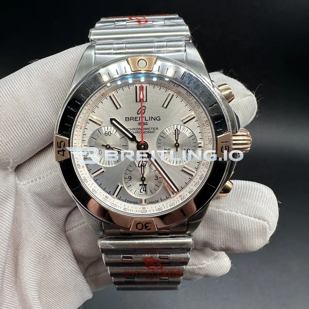 Breitling Chronomat IB0134101G1A1 42mm Silver Dial Two Tone Stainless Steel 18K Rose Gold Bezel Two Tone Metal Super Clone Front View