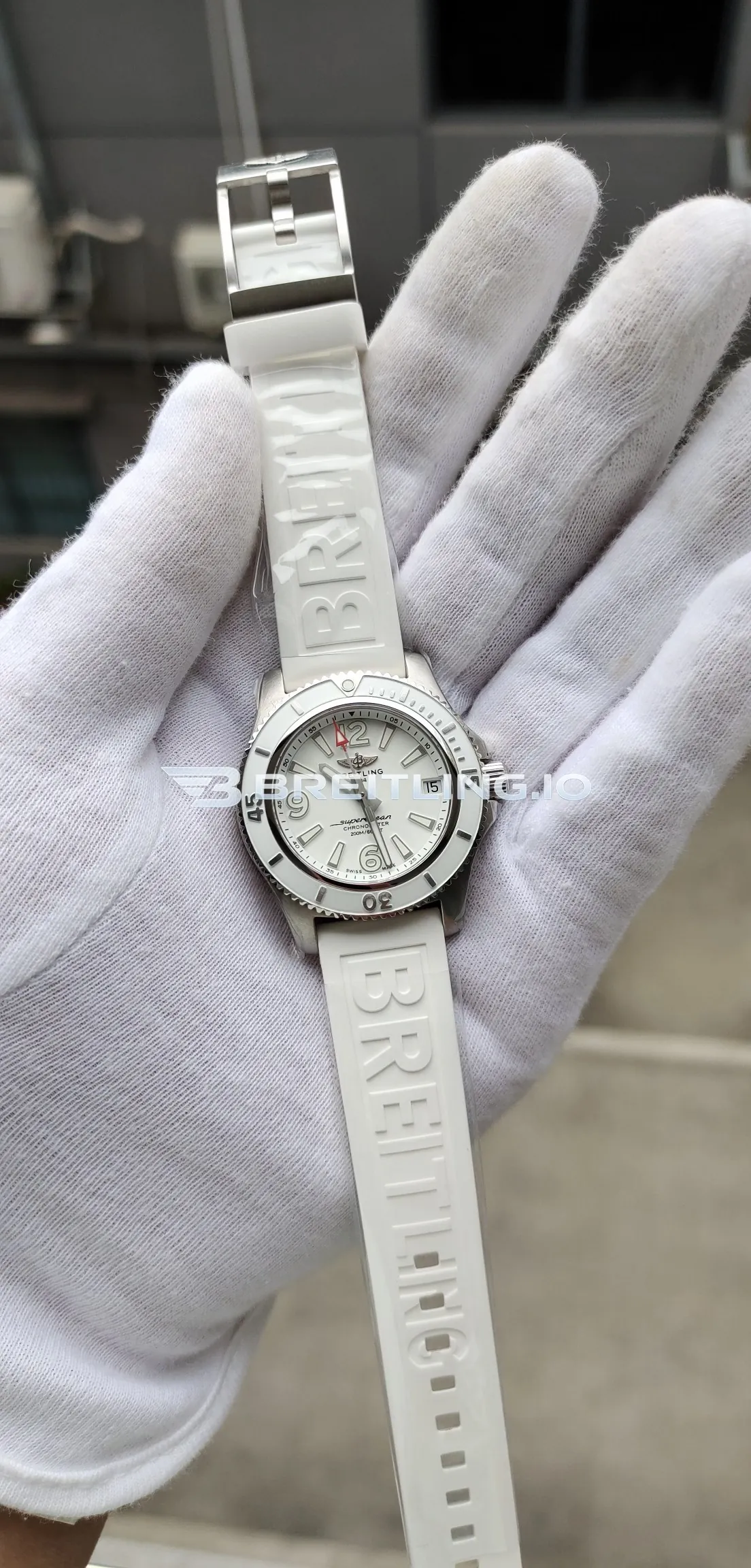 Breitling Superocean A17316D21A1S1 36mm White Dial Polished Stainless Steel Case White Rubber Strap Super Clone Front View