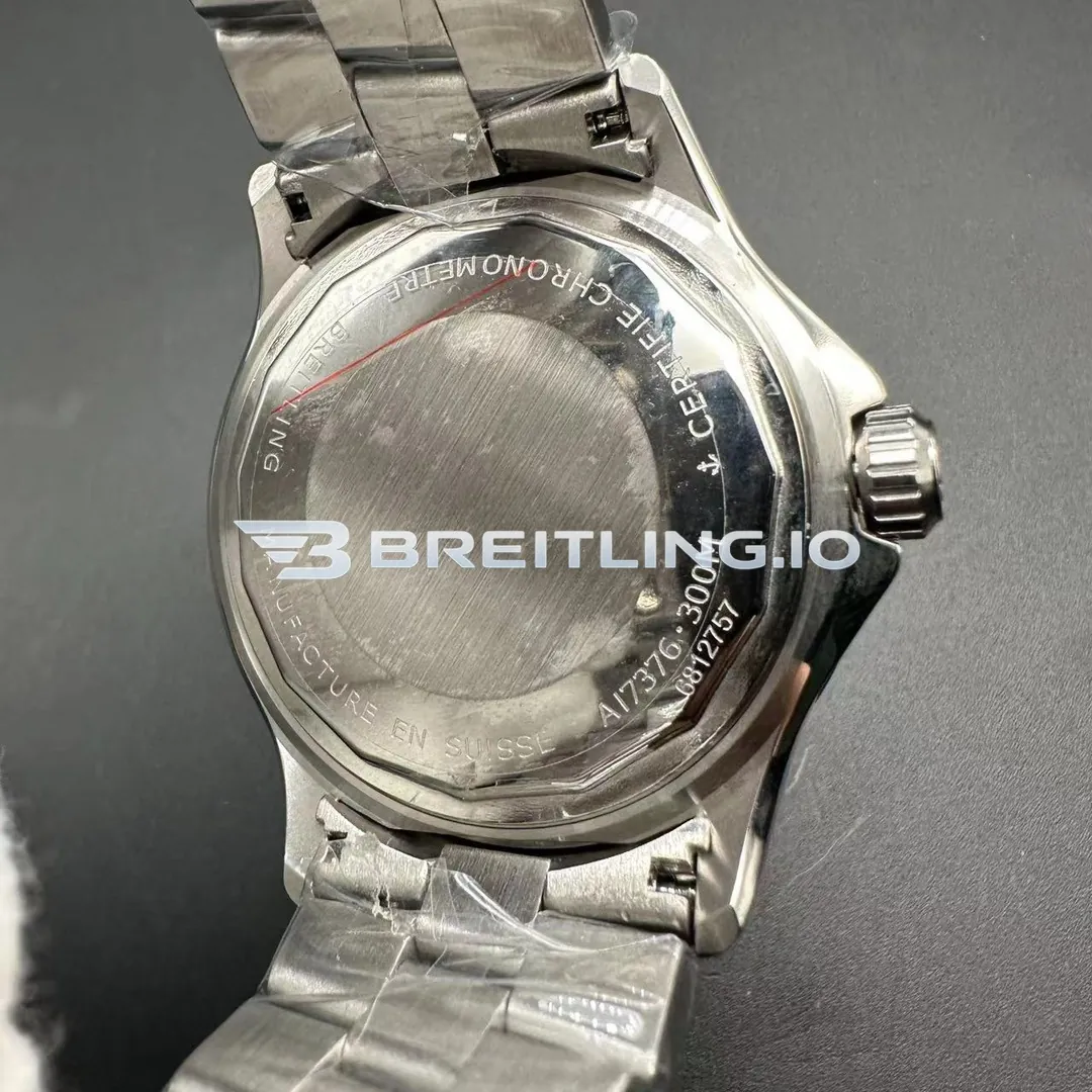 Breitling Superocean A17376211B1A1 44mm Black Dial Black High Gloss Ceramic Bezel Polished Stainless Steel Bracelet Super Clone Back View