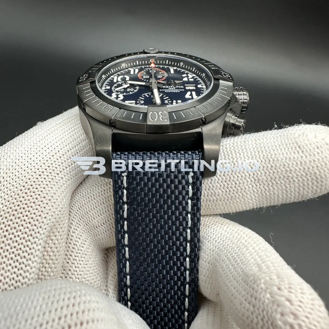 Breitling Super Avenger Black Night Mission V13375101C1X1 48mm Deep Blue Dial Black DLC Coated Titanium Case Super Clone Strap 1