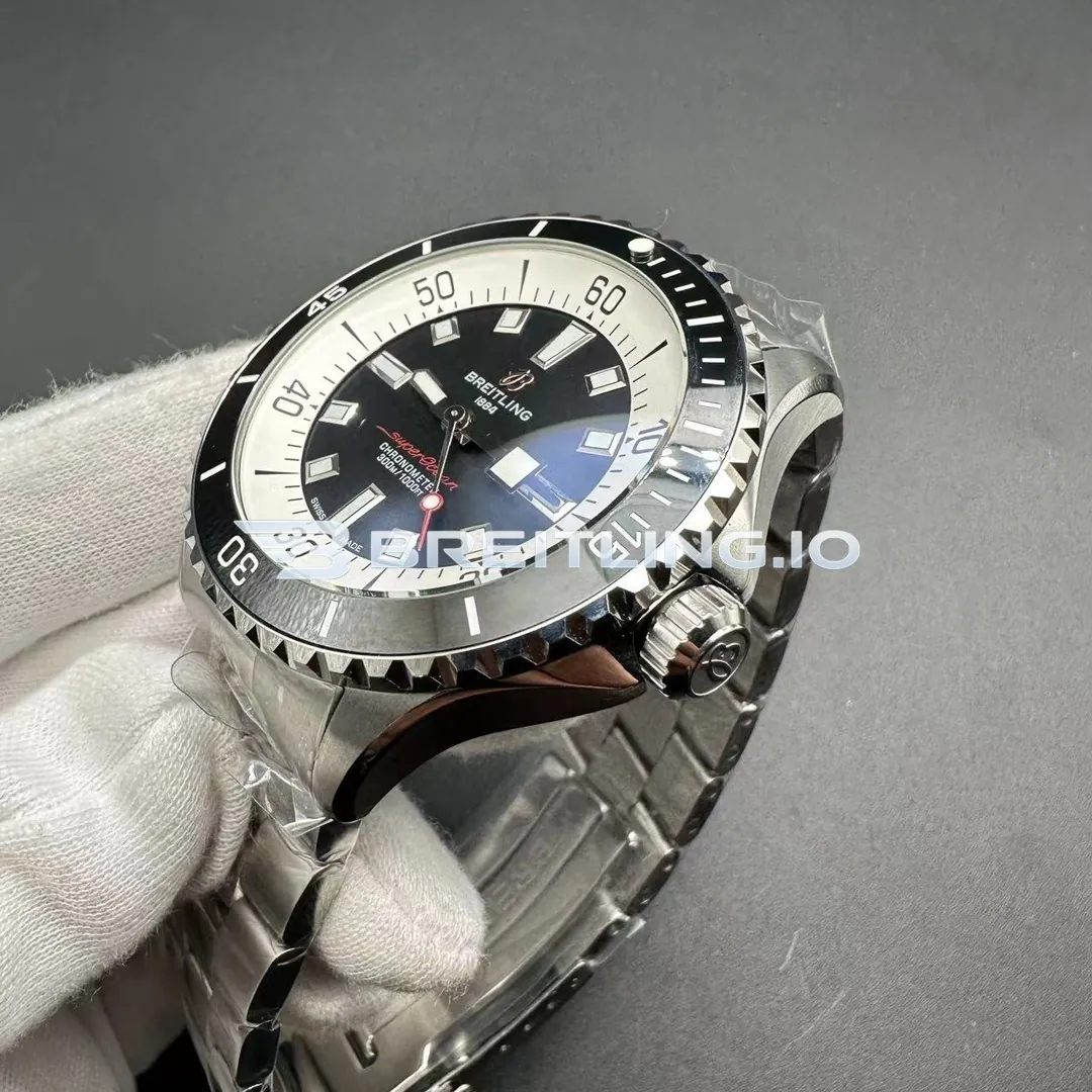 Breitling Superocean A17376211B1A1 44mm Black Dial Black High Gloss Ceramic Bezel Polished Stainless Steel Bracelet Super Clone Dial Detail 2