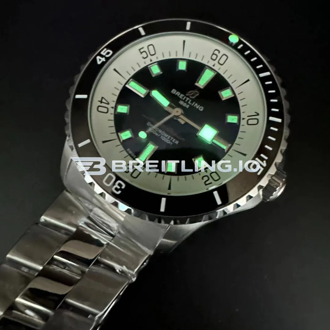 Breitling Superocean A17376211B1A1 44mm Black Dial Black High Gloss Ceramic Bezel Polished Stainless Steel Bracelet Super Clone Luminous Finish